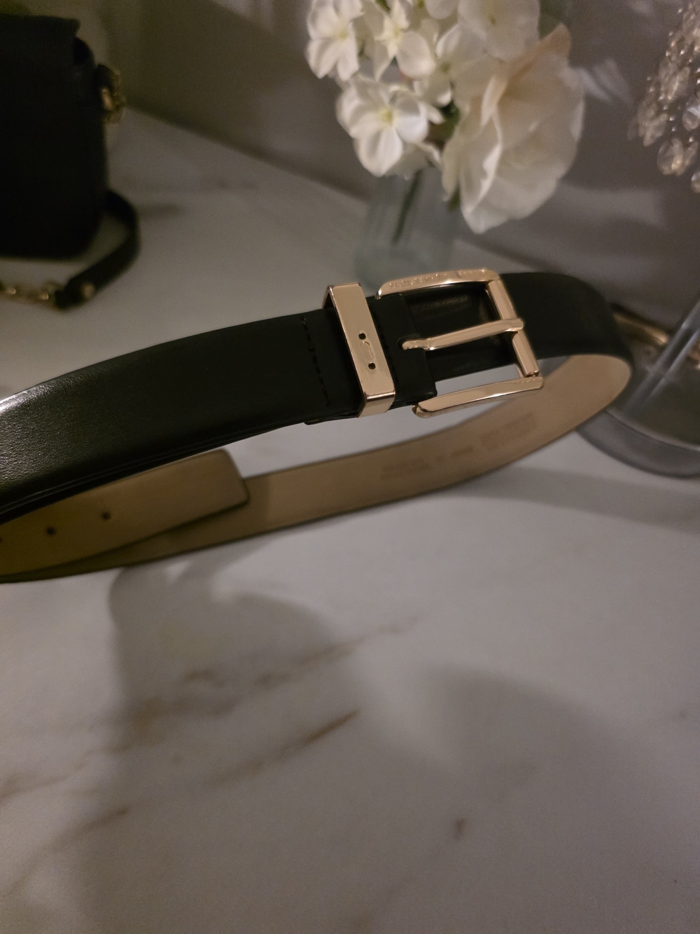 Michael Kors Black Leather Belt with Gold Buckle